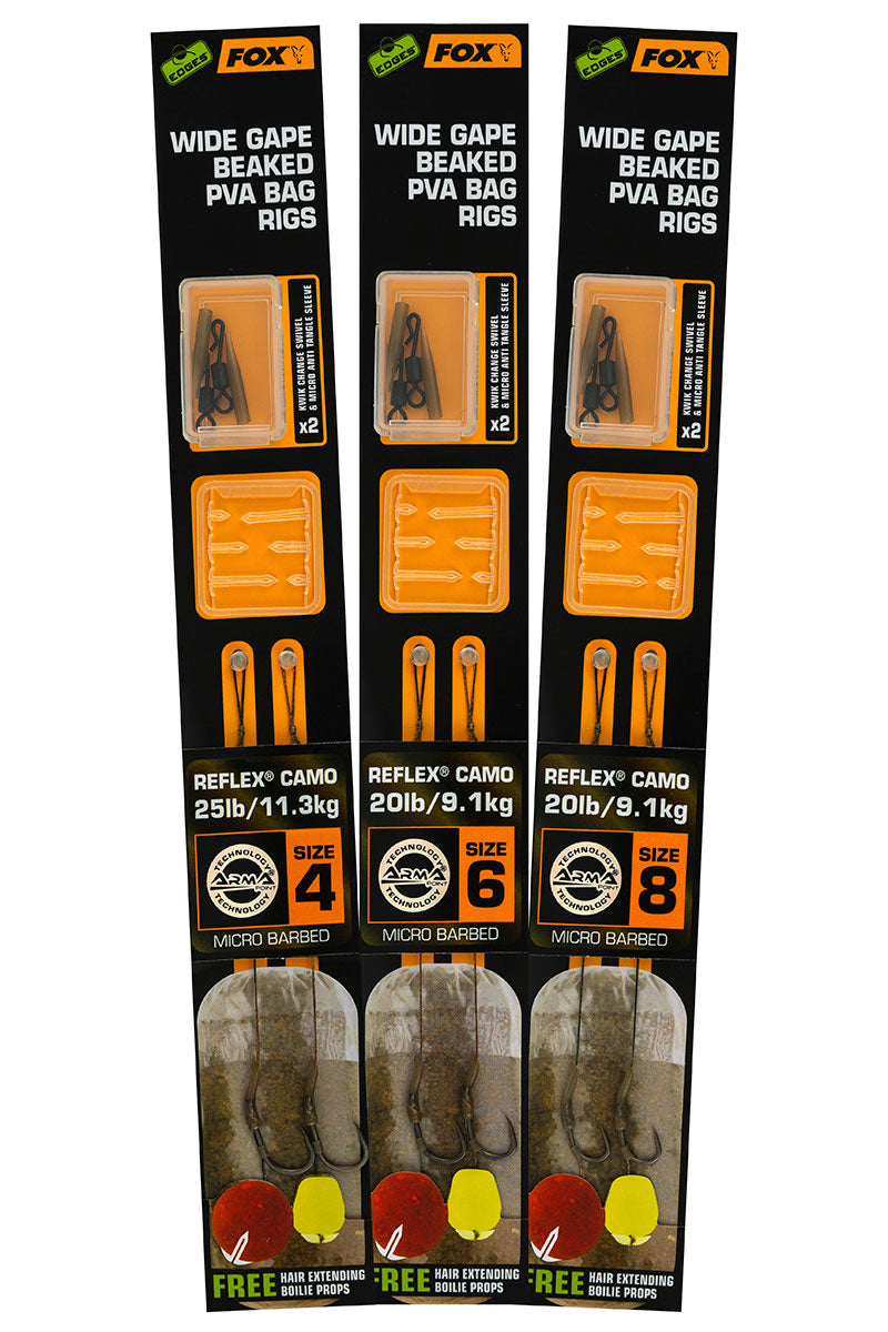 Fox EDGES™ Wide Gape Beaked PVA Bag Rigs - 20lb Size 6 Brown & Green