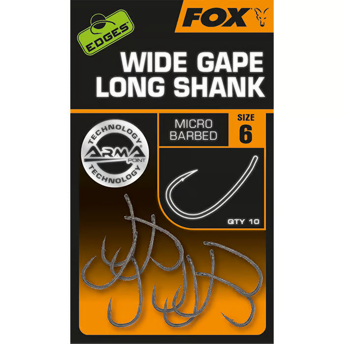 Fox Edges Wide Gape Long Shank Hooks - Micro Barbed